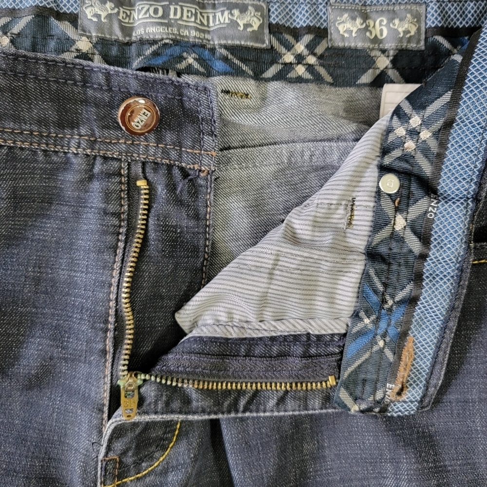 ENZO Denim Mens Premium Denim Jeans Cropped Streetwear Medium Wash Size 36 X 24 - Picture 7 of 14